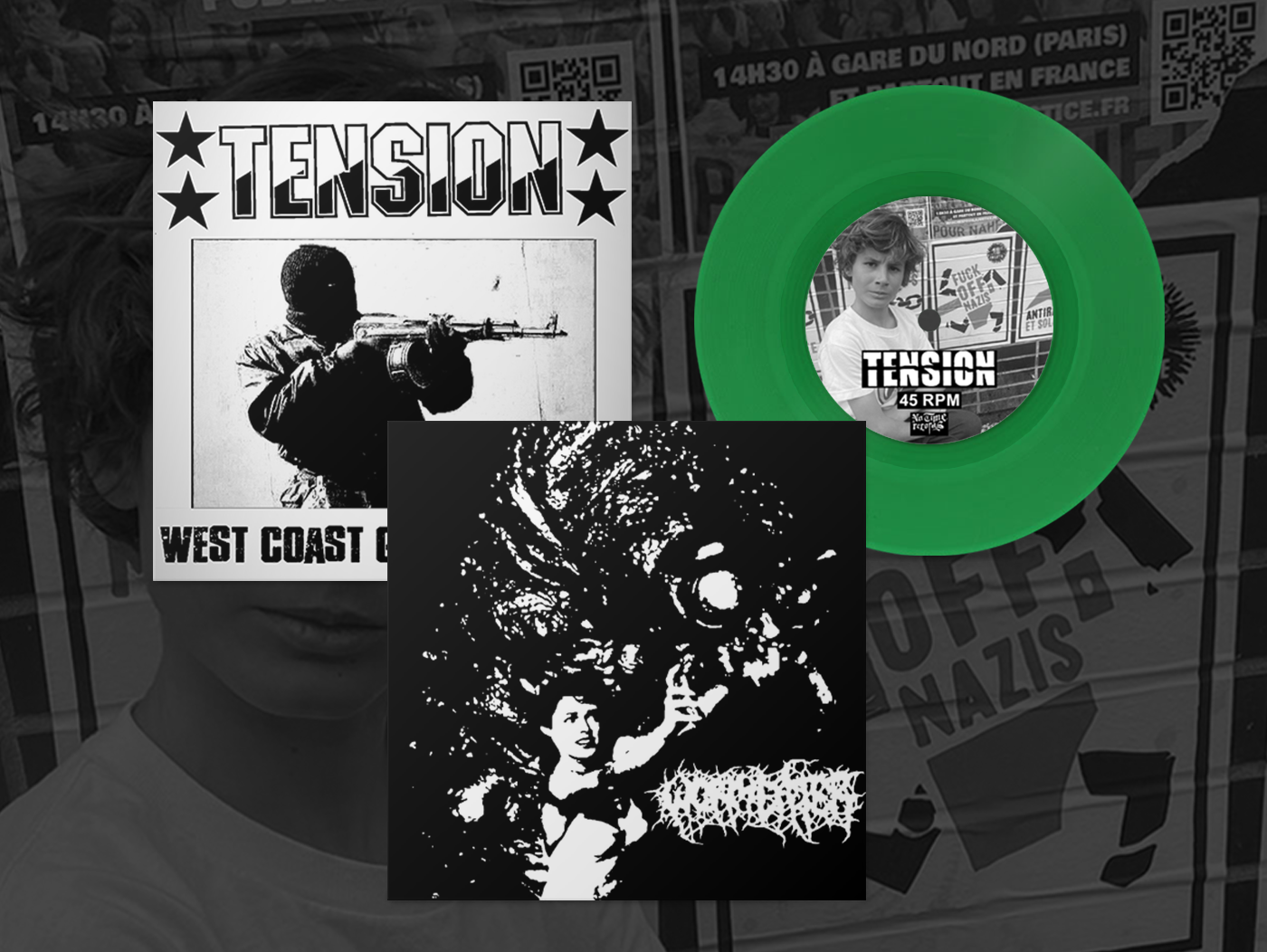 TENSION / WORMEATER - Split 7" [GREEN] - Click Image to Close